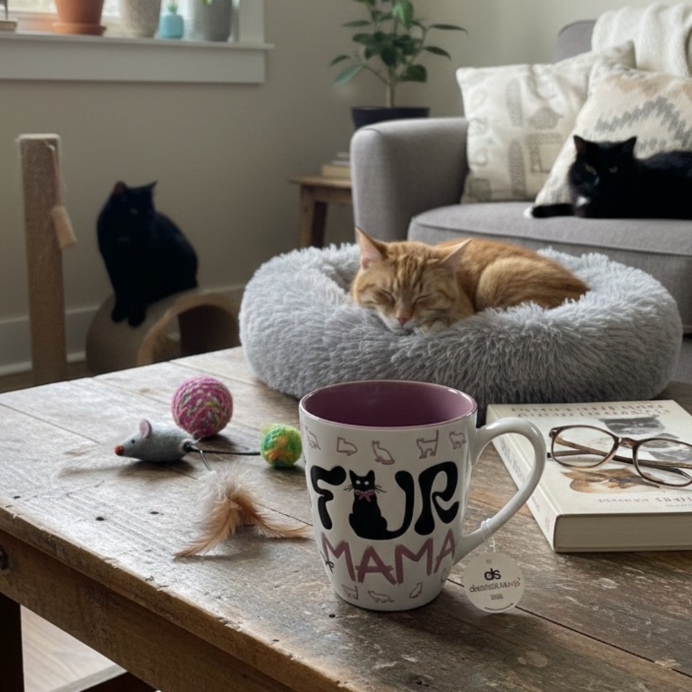 Desirable Fur Momma Mug with cats on it NWT